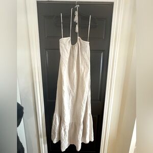 TERZO MILLENNIO 100% Linen Ivory Halter Maxi Sundress Size L Beach Vacation